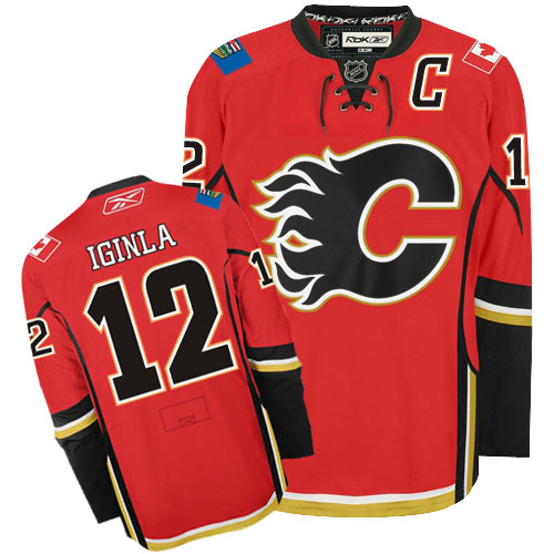 High Quality Calgary Flames 12 Jarome Iginla Red Mens NHL Hockey Jersey-C Patch With Safe Shipping